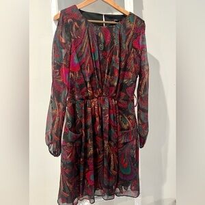 Miss Sixty chiffon floral elastic waist layered open shoulder retro dress 12